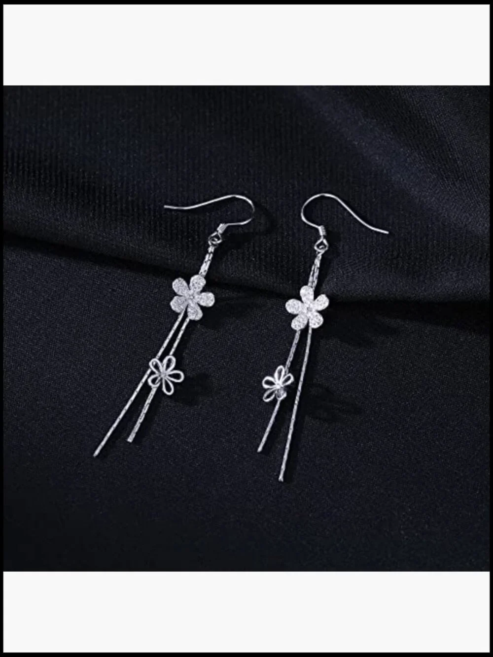 Sterling Silver CZ Flower Dangle Earrings Elegant Wedding Chain Drop Tassel